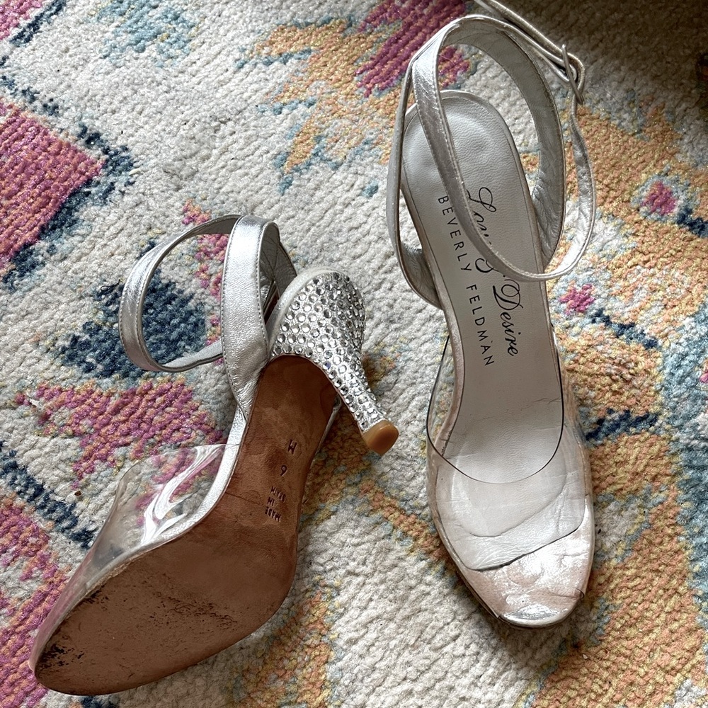 Vintage Beverly Feldman clear and rhinestone heels